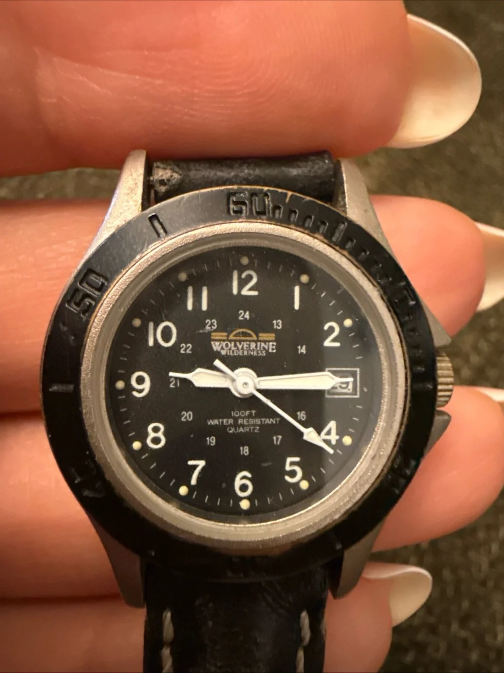 Wolverine Black Dial Black Leather Strap Field Watch